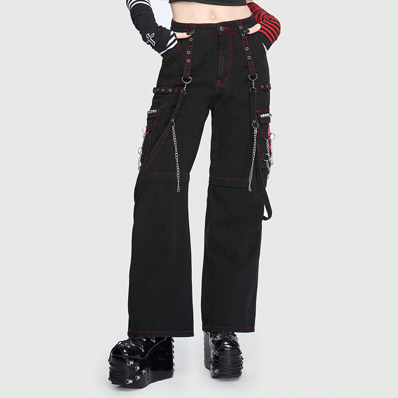 Hip Hop Skull Print Studded Jeans