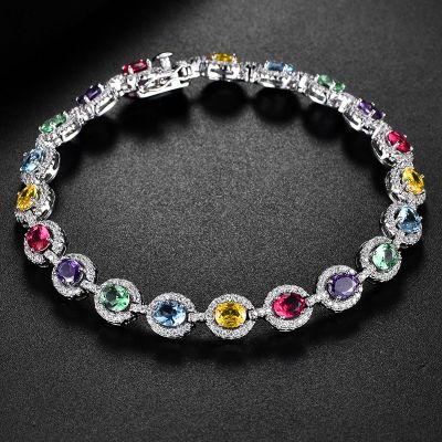 Iced Out Colorful Oval Cut Halo Bracelet