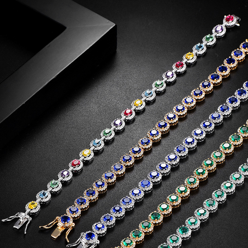 Iced Out Colorful Oval Cut Halo Bracelet