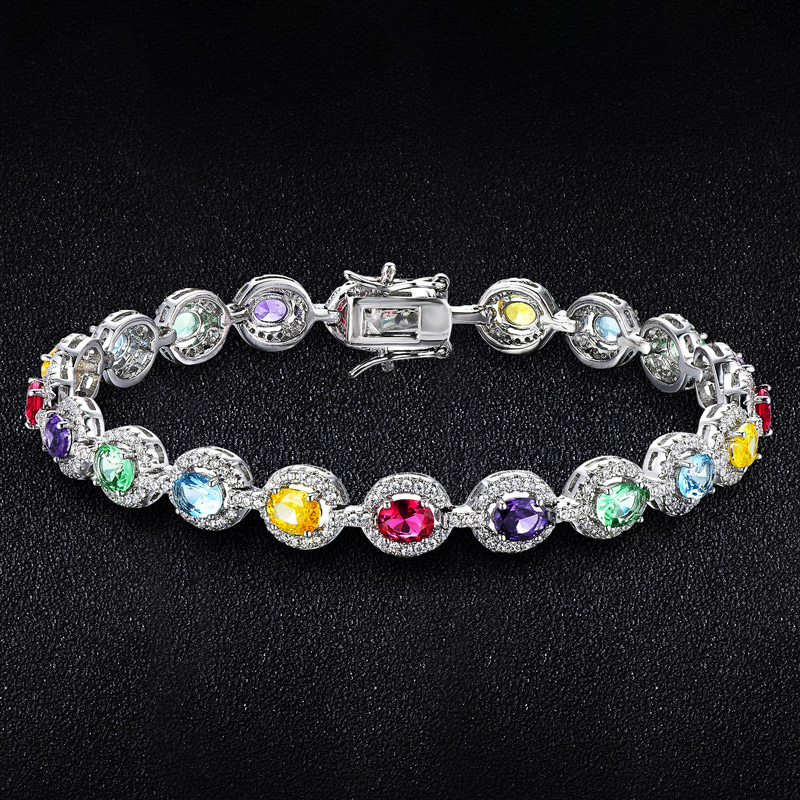 Iced Out Colorful Oval Cut Halo Bracelet