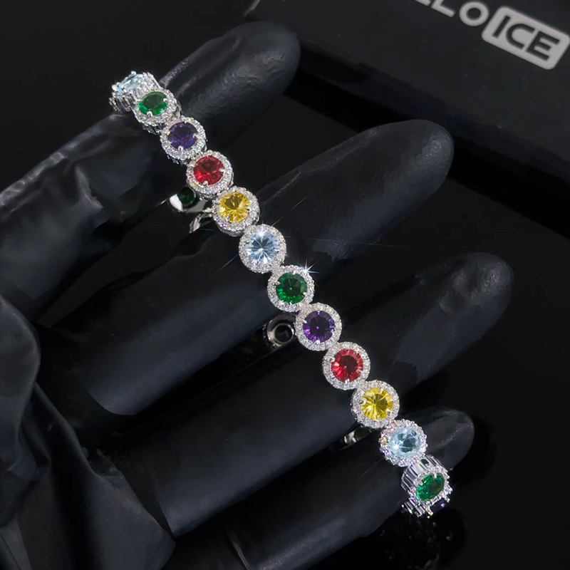 Iced Out Colorful Oval Cut Halo Bracelet