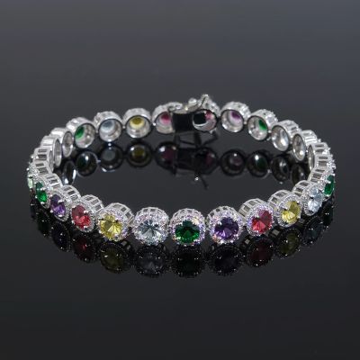 Iced Out Colorful Oval Cut Halo Bracelet