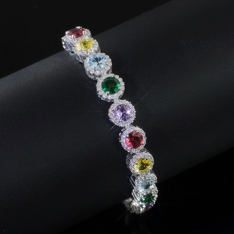 Iced Out Colorful Oval Cut Halo Bracelet