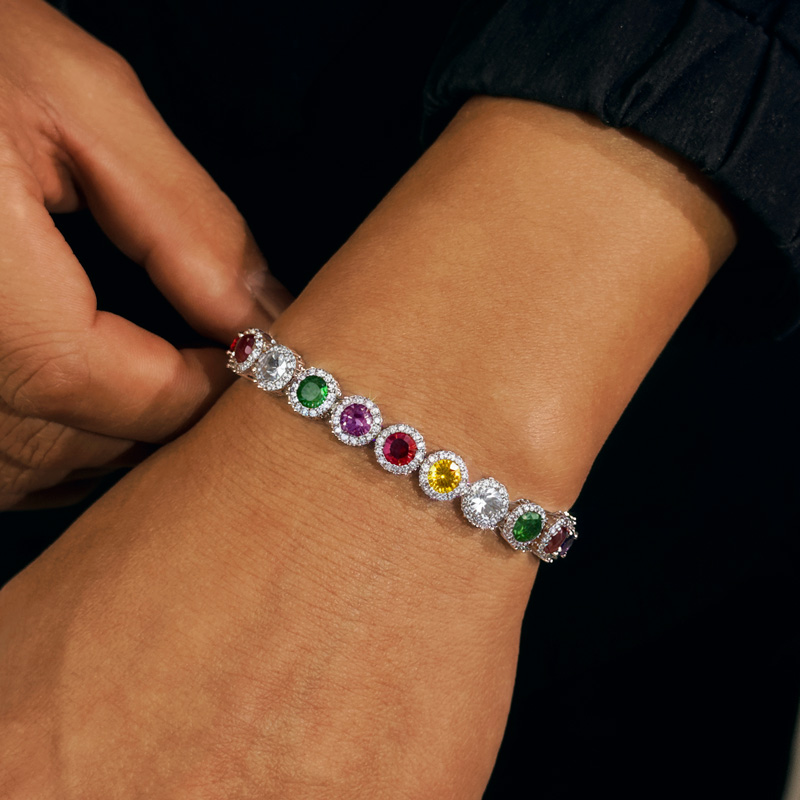 Iced Out Colorful Oval Cut Halo Bracelet