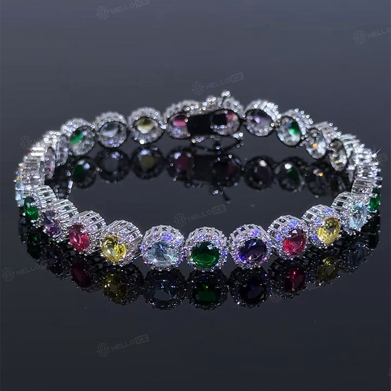 Iced Out Colorful Oval Cut Halo Bracelet