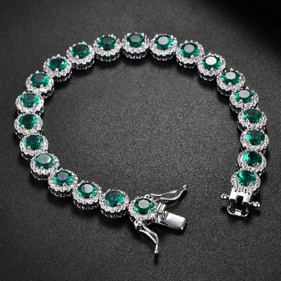 Iced Out Round Cut Sapphire/Emerald Halo Bracelet