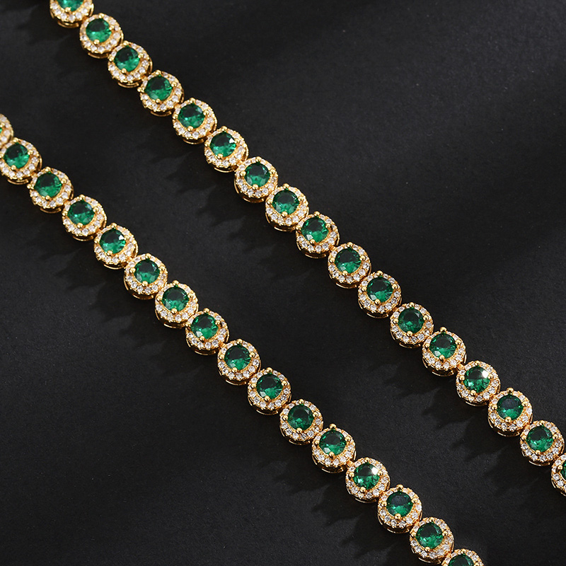 Iced Out Round Cut Sapphire/Emerald Halo Bracelet