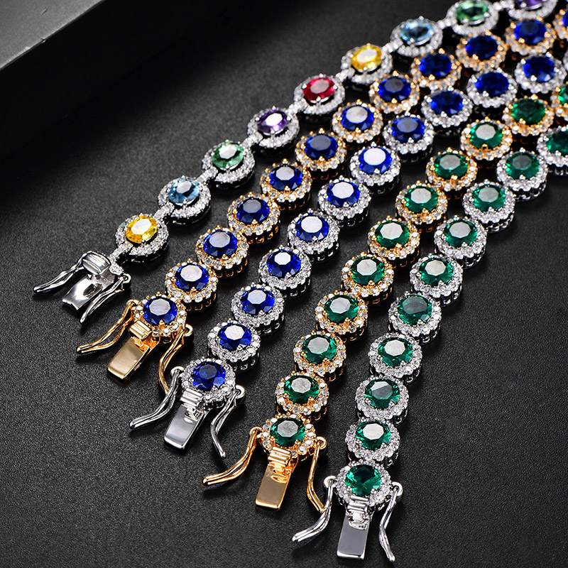 Iced Out Round Cut Sapphire/Emerald Halo Bracelet