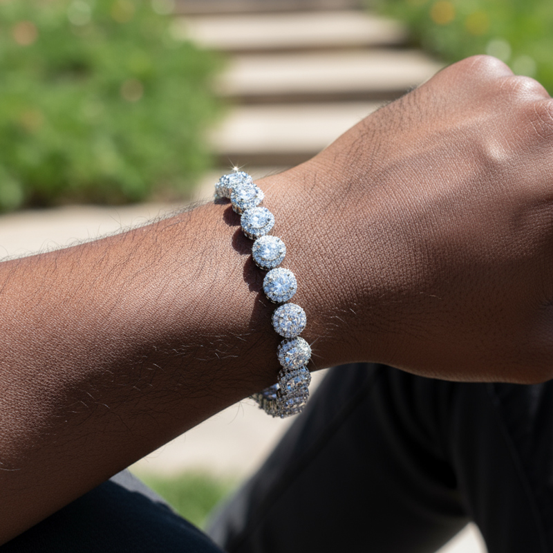 Iced Out Round Cut Sapphire/Emerald Halo Bracelet