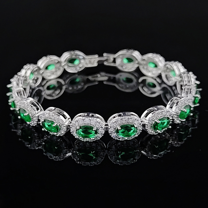 Iced Out Sapphire/Emerald/Ruby/White/Black Oval Cut Halo Bracelet