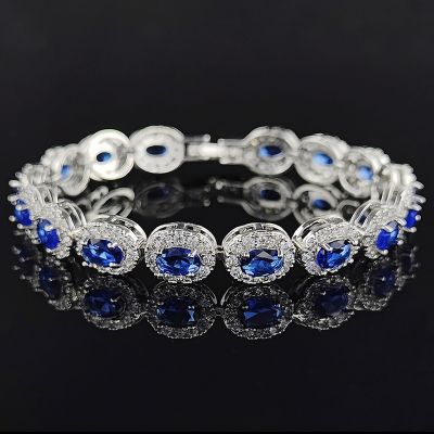 Iced Out Sapphire/Emerald/Ruby/White/Black Oval Cut Halo Bracelet