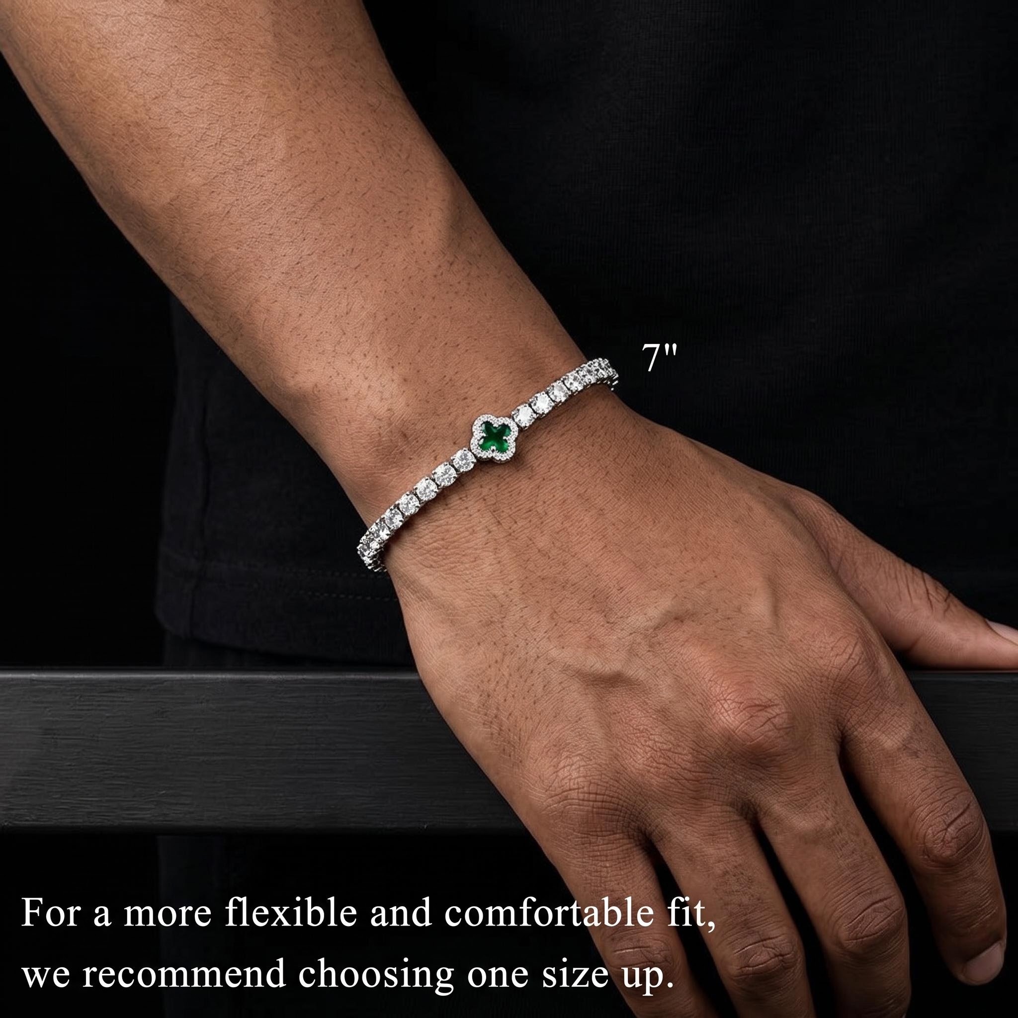 Iced Out Green Four Leaf Clover Tennis Bracelet Iced Out Green Four Leaf Clover Tennis Bracelet