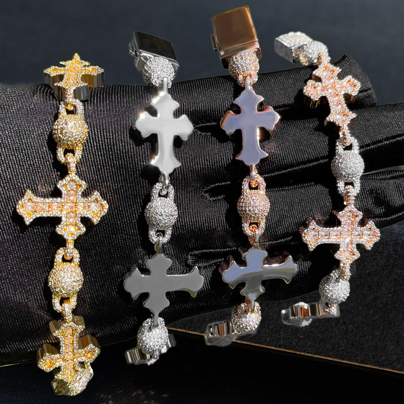 Iced Out Cross Bead Bracelet