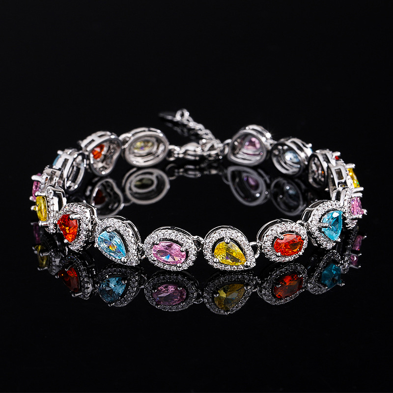 Iced Out Heart & Drop & Oval Cut Multi-color Bracelet