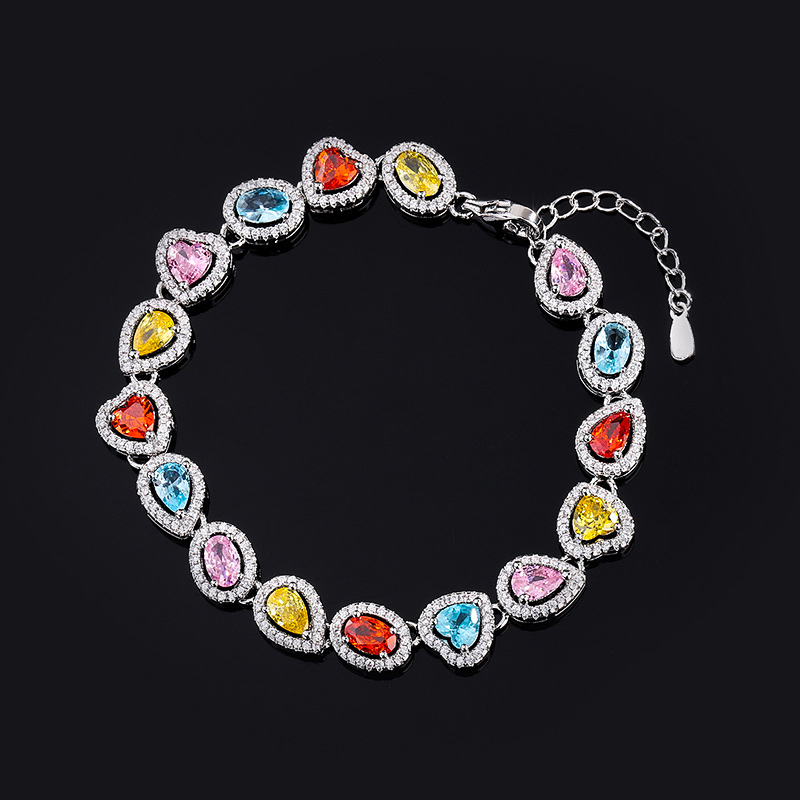 Iced Out Heart & Drop & Oval Cut Multi-color Bracelet