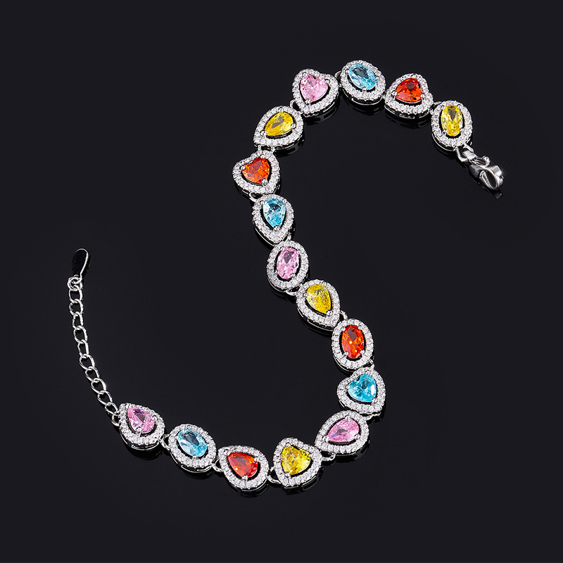 Iced Out Heart & Drop & Oval Cut Multi-color Bracelet