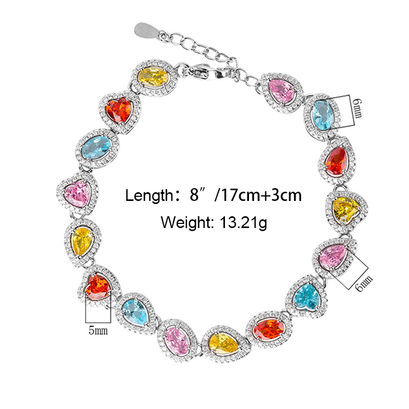 Iced Out Heart & Drop & Oval Cut Multi-color Bracelet