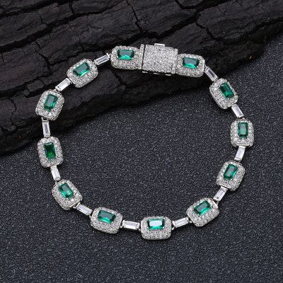 Iced 7mm Rectangle Emerald Bracelet