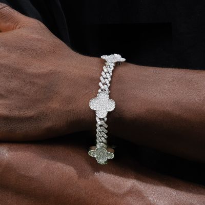 Iced Four Leaf Clover Cuban Bracelet