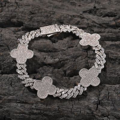 Iced Four Leaf Clover Cuban Bracelet