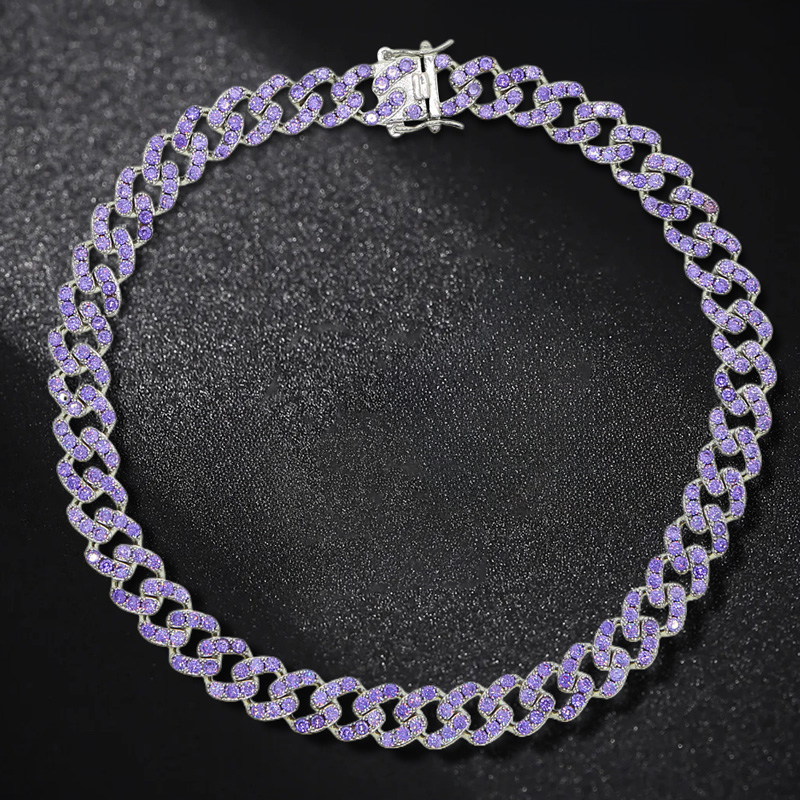 Iced 12mm Single Row Cuban Chain in White Gold