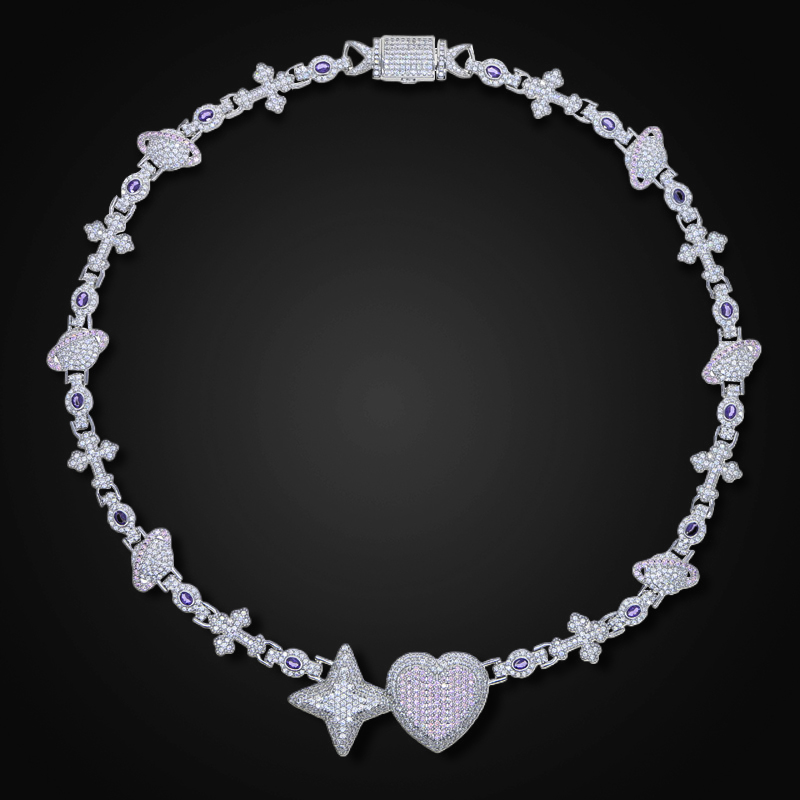 Iced Heart Quadrangle Star Necklace