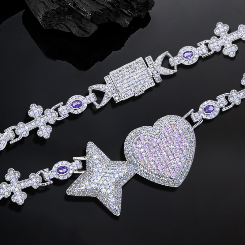 Iced Heart Quadrangle Star Necklace