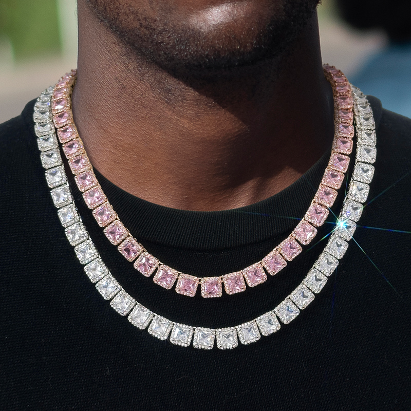 8mm Iced Out Princess Cut Clustered Tennis Chain