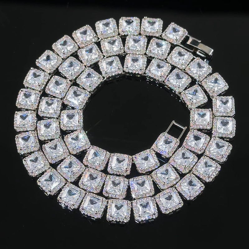 8mm Iced Out Princess Cut Clustered Tennis Chain