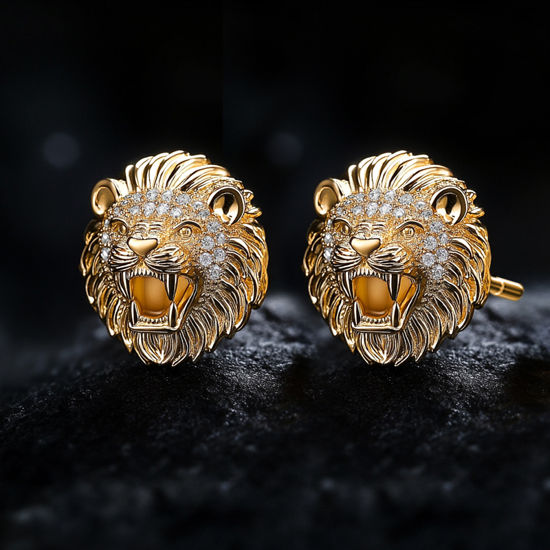 Lion Head Stud Earrings