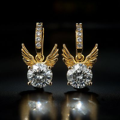 Brilliant Round Cut with Angle Wings Drop Earrings