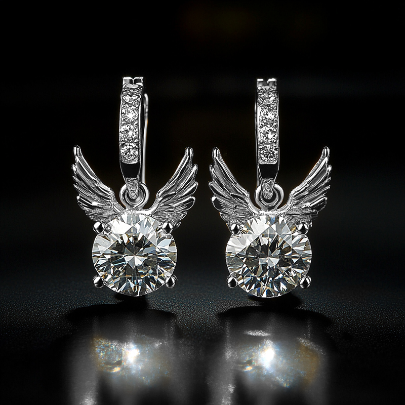 Brilliant Round Cut with Angle Wings Drop Earrings