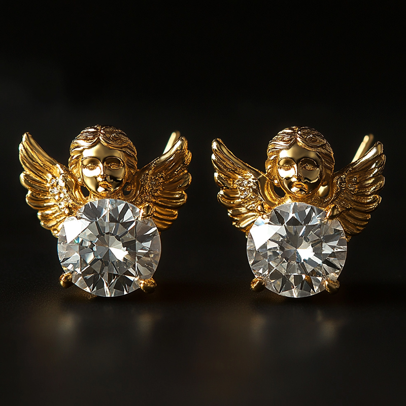 Baby Angles with Round Diamond Stud Earrings