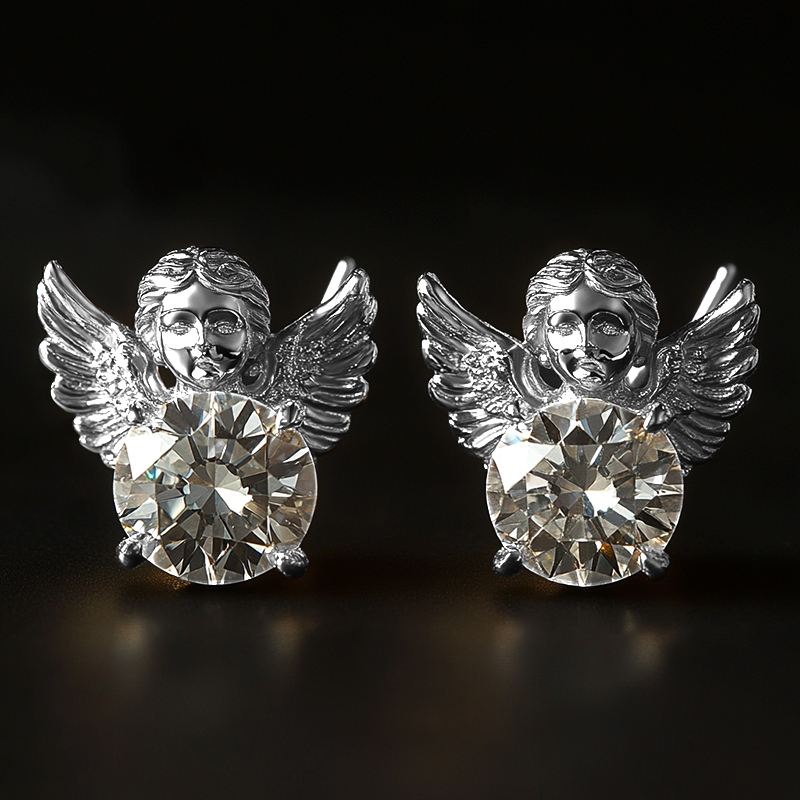 Baby Angel Round Diamond Stud Earrings