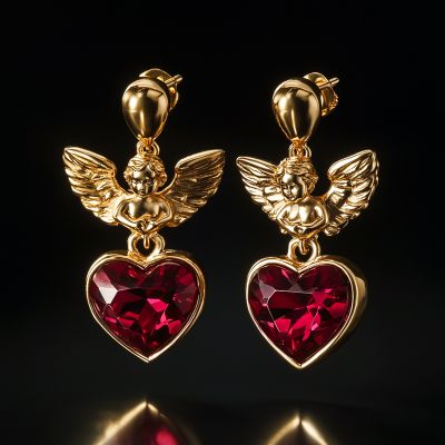 Heart Cut Diamond with Baby Angles Drop Earrings