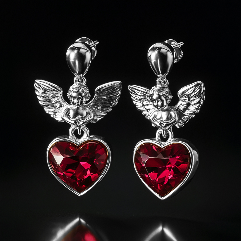 Heart Cut Diamond with Baby Angles Drop Earrings