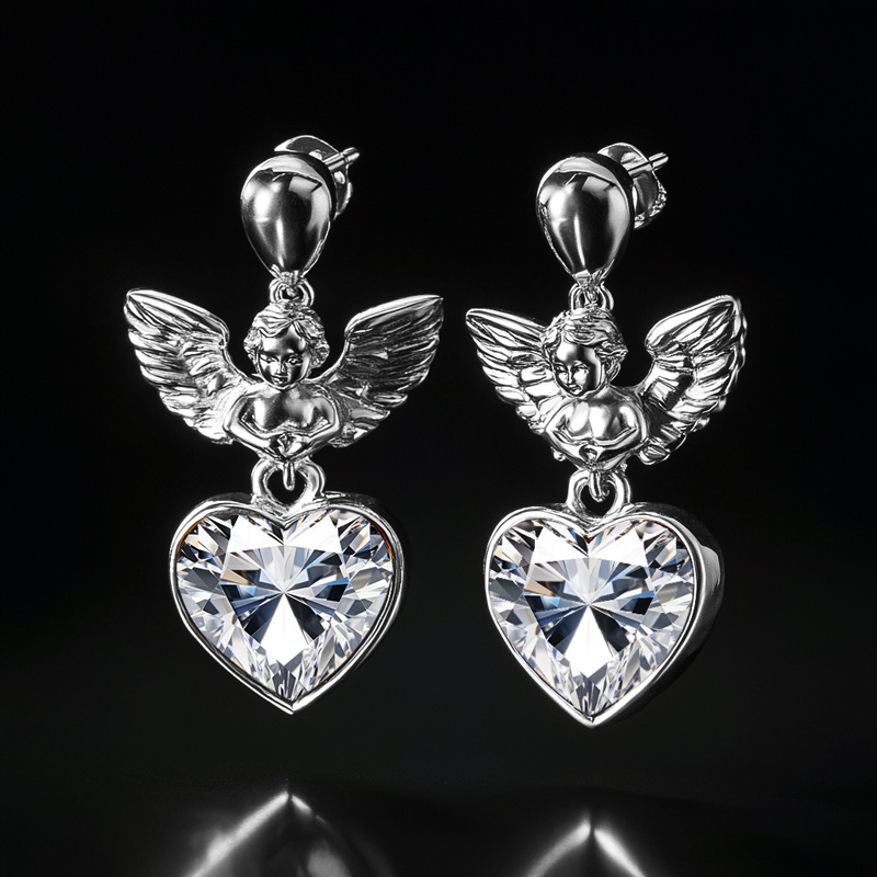 Heart Cut Diamond with Baby Angles Drop Earrings