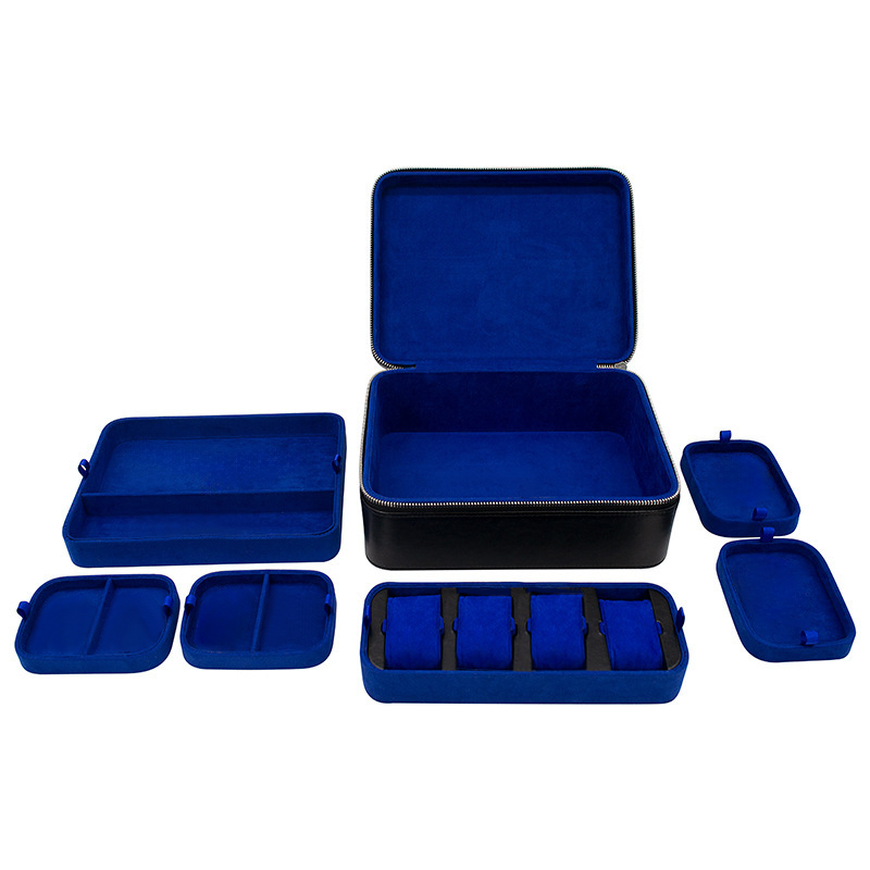 Multi-function Dark Blue&Black  PU Jewelry Box