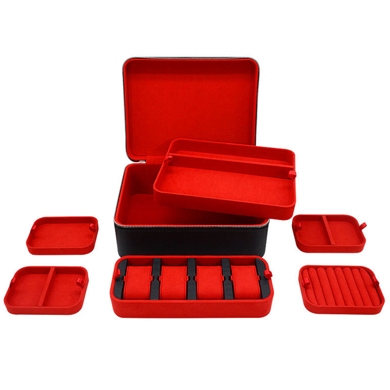 Multi-function Red&Black PU Jewelry Box