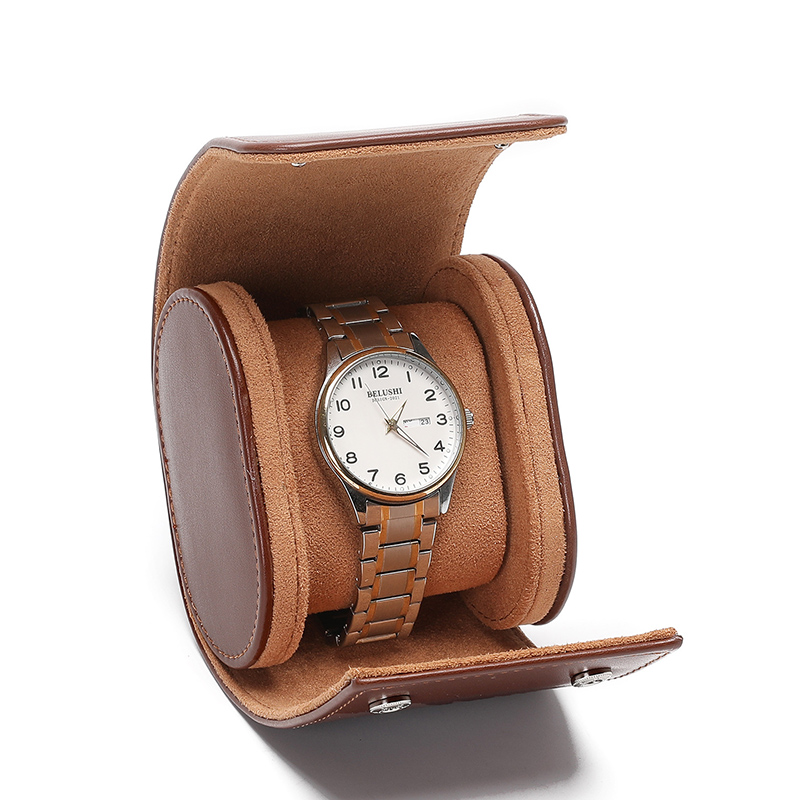 Leather Single Watch Travel Case - Black/Brown