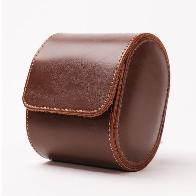 Leather Single Watch Travel Case - Black/Brown