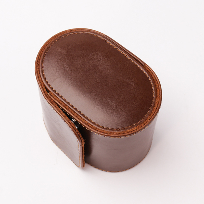 Leather Single Watch Travel Case - Black/Brown