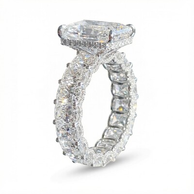 925S & VVS Moissanite 14.22 CT Luxury Radiant Cut Pave Halo Engagement Ring