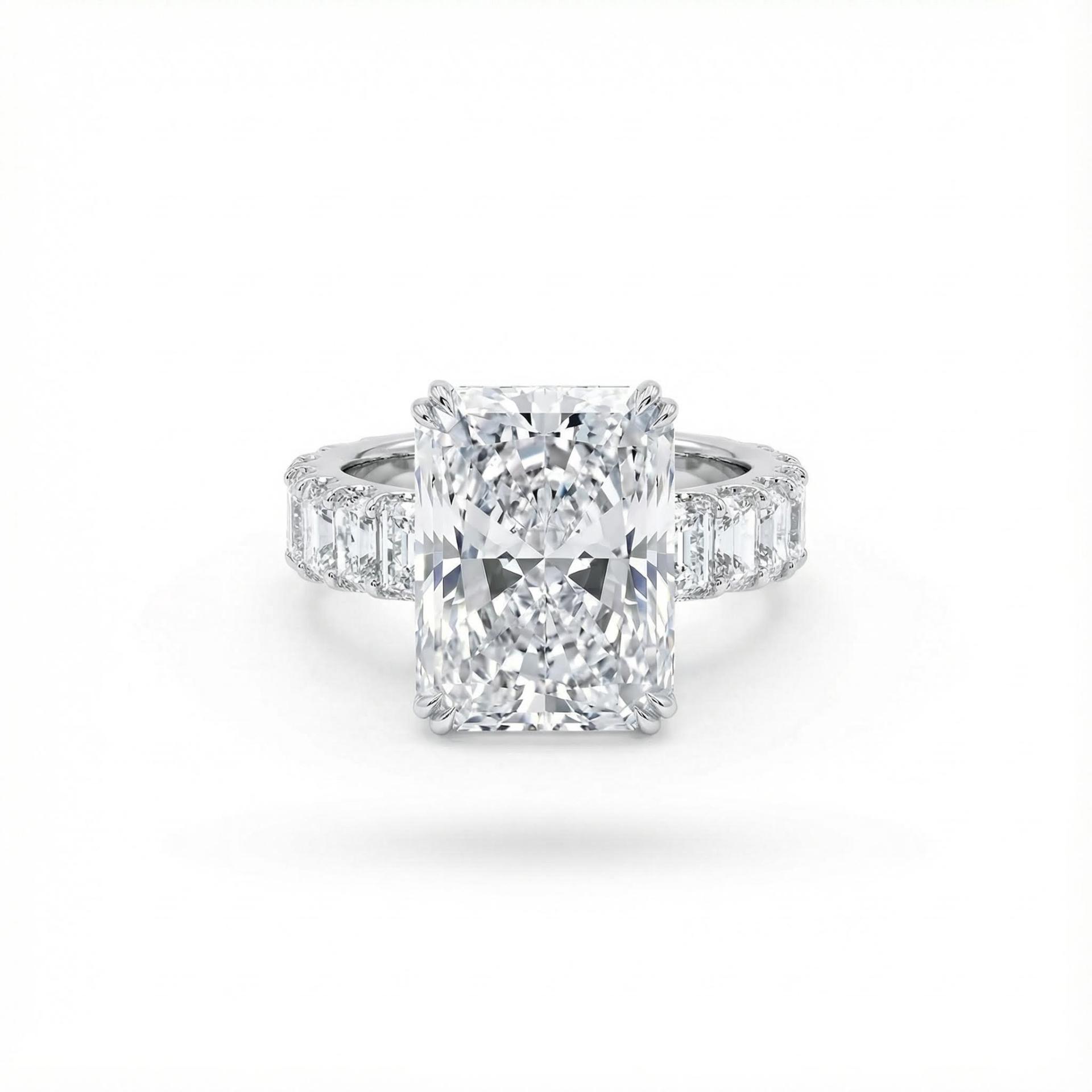 925S & VVS Moissanite 14.22 CT Luxury Radiant Cut Pave Halo Engagement Ring