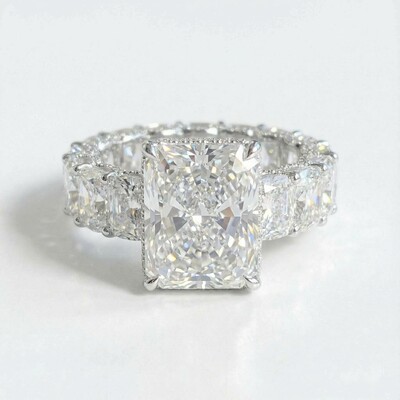 925S & VVS Moissanite 14.22 CT Luxury Radiant Cut Pave Halo Engagement Ring