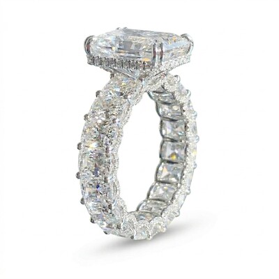 925S & VVS Moissanite 14.22 CT Luxury Radiant Cut Pave Halo Engagement Ring