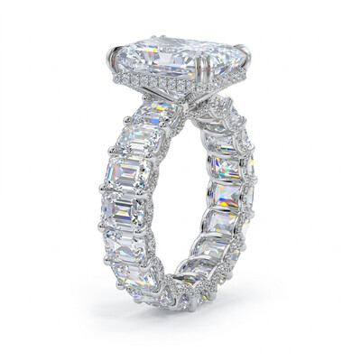 925S & VVS Moissanite 14.22 CT Luxury Radiant Cut Pave Halo Engagement Ring