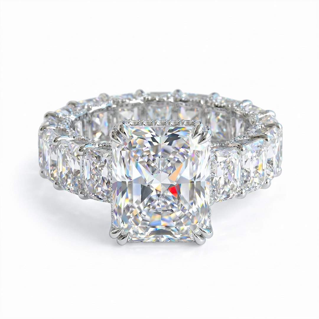925 Silver & VVS1 Moissanite 14.22 CT Luxury Radiant Cut Pave Halo Engagement Ring 925 Silver & VVS1 Moissanite 14.22 CT Luxury Radiant Cut Pave Halo Engagement Ring
