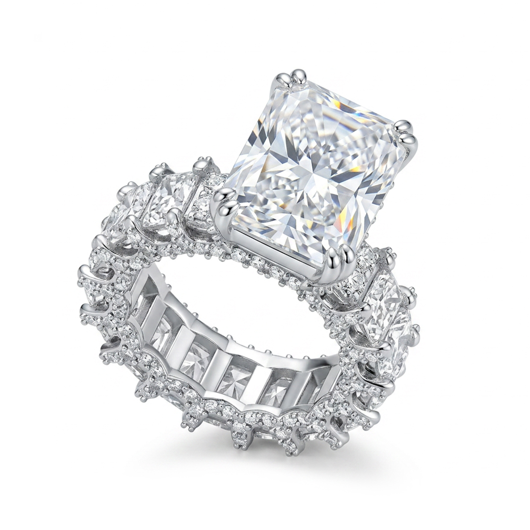 925 Silver & VVS1 Moissanite 14.22 CT Luxury Radiant Cut Pave Halo Engagement Ring 925 Silver & VVS1 Moissanite 14.22 CT Luxury Radiant Cut Pave Halo Engagement Ring
