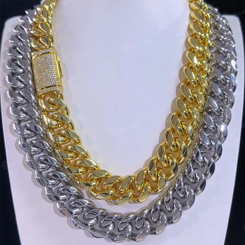 18mm 925S & VVS Moissanite Box Clasp Stainless Steel Cuban Chain